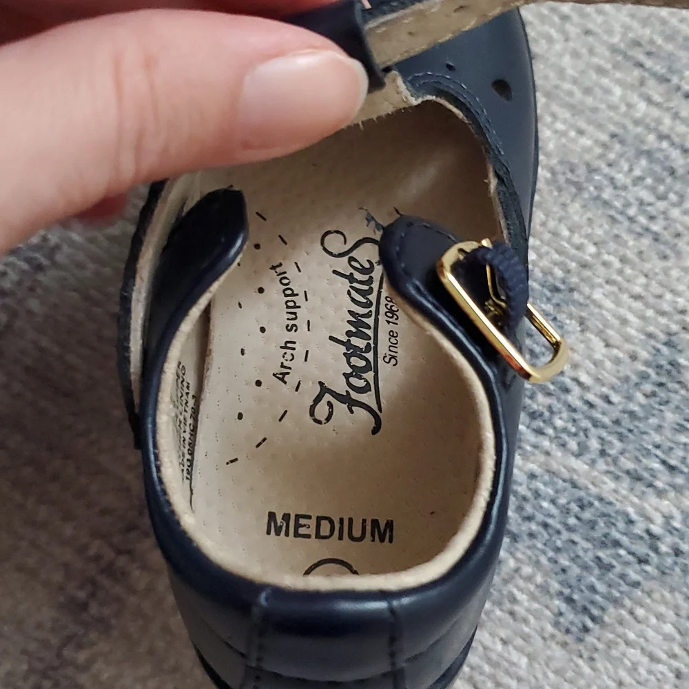 Footmates Harper Navy Leather Girls Mary Jane Buckle Shoes Sz5